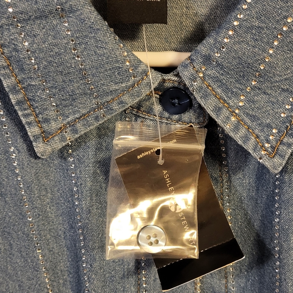 Ashley Stewart Crystal Embellished Denim Shirt - Picture 5 of 6